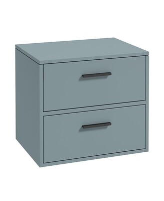 SONAS FINLAND 60cm Two Drawer Matt Coral Green Countertop Vanity Unit - Matt Black Handles