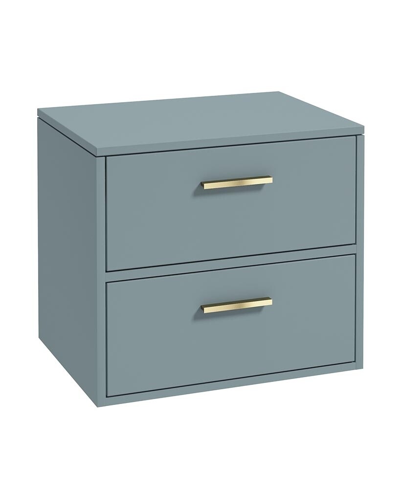 SONAS FINLAND 60cm Two Drawer Matt Coral Green Countertop Vanity Unit - Brushed Gold Handles