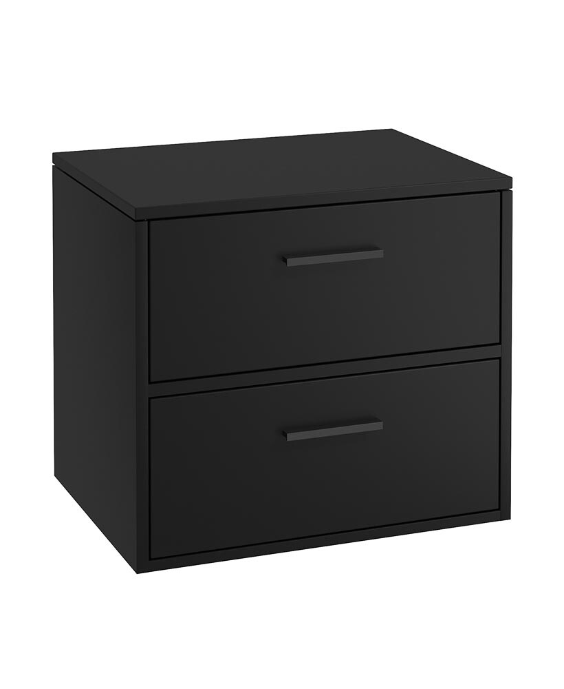 SONAS FINLAND 60cm Two Drawer Matt Black Countertop Vanity Unit - Matt Black Handles