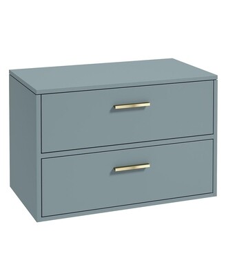 SONAS FINLAND 80cm Two Drawer Matt Coral Green Countertop Wall Hung Vanity Unit - Brushed Gold Handle