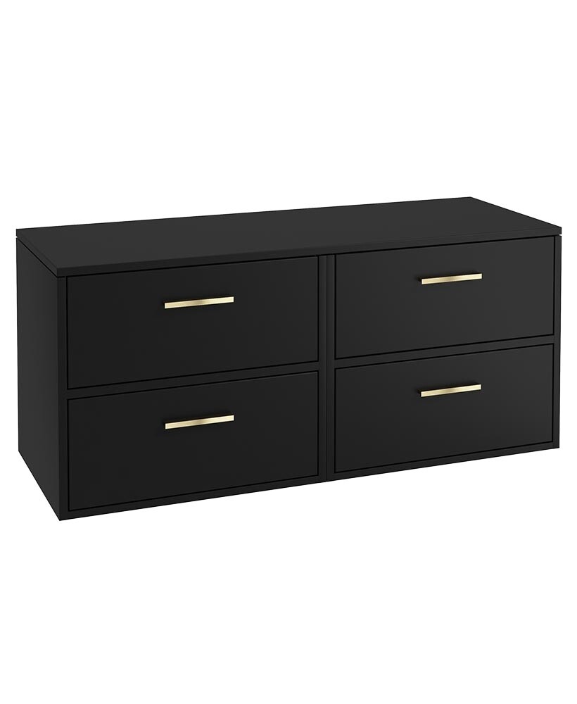 SONAS FINLAND 120cm Matt Black Countertop Wall Hung Vanity Unit -Brushed Gold Handle