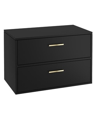 SONAS FINLAND 80cm Two Drawer Matt Black Countertop Wall Hung Vanity Unit - Brushed Gold Handle