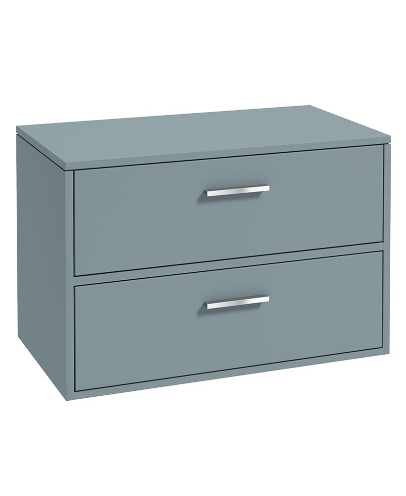 SONAS FINLAND 80cm Two Drawer Matt Coral Green Countertop Wall Hung Vanity Unit - Brushed Chrome Handle