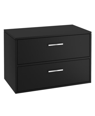 SONAS FINLAND 80cm Two Drawer Matt Black Countertop Wall Hung Vanity Unit - Brushed Chrome Handle
