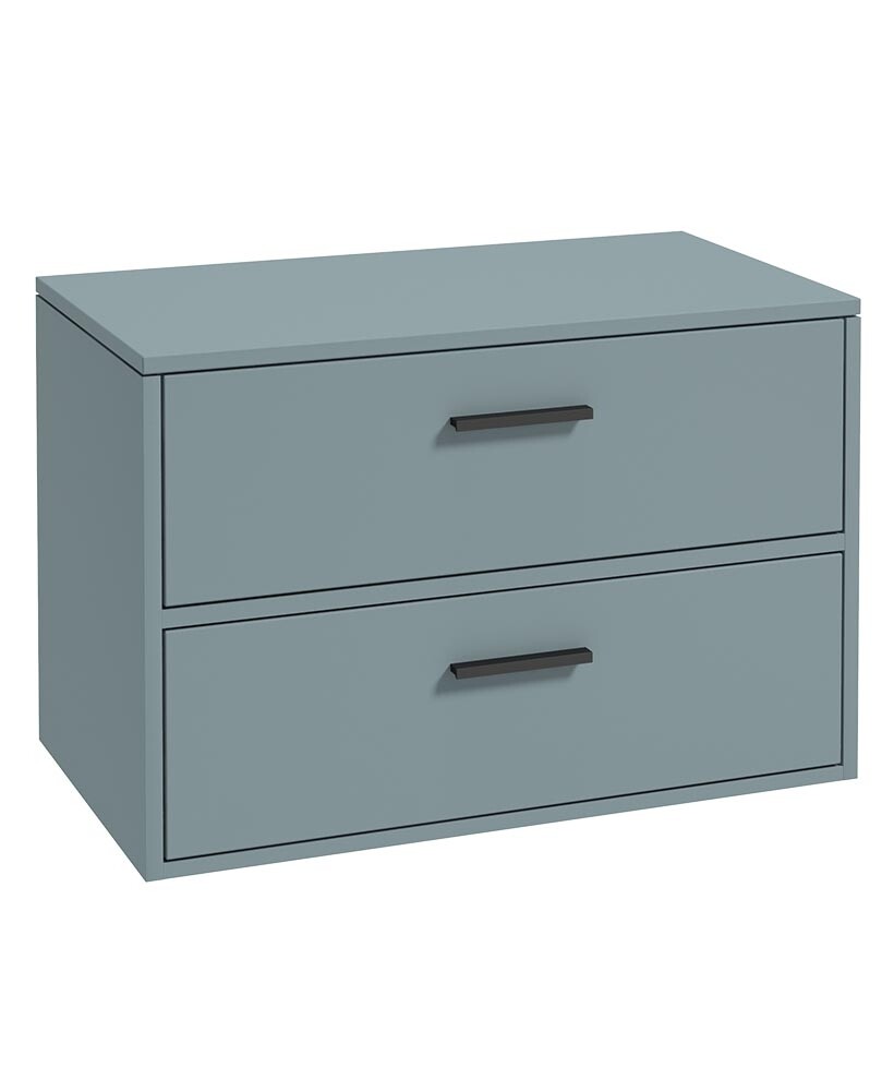 SONAS FINLAND 80cm Two Drawer Matt Coral Green Countertop Wall Hung Vanity Unit - Matt Black Handle