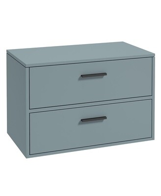 SONAS FINLAND 80cm Two Drawer Matt Coral Green Countertop Wall Hung Vanity Unit - Matt Black Handle