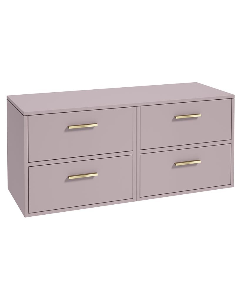 SONAS FINLAND 120cm Cashmere Pink Matt Countertop Wall Hung Vanity Unit -Brushed Gold Handle