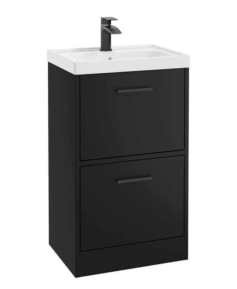 SONAS FINLAND 50cm Two Drawer Matt Black Floor Standing Vanity Unit - Matt Black Handle SONAS FINLAND 50cm Two Drawer Matt Black Floor Standing Vanity Unit - Matt Black Handle