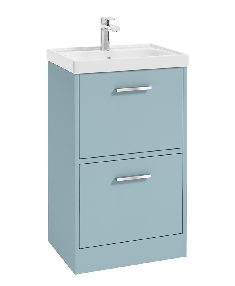 SONAS FINLAND 50cm Two Drawer Matt Morning Sky Blue Floor Standing Vanity Unit - Brushed Chrome Handle