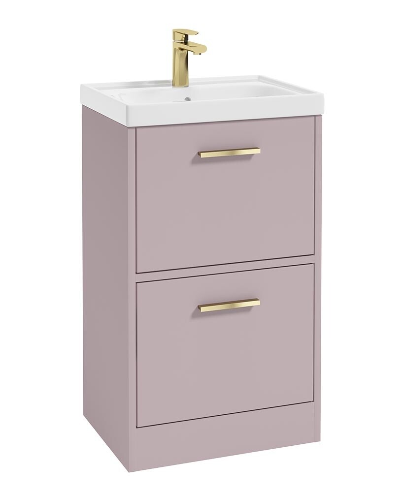 SONAS FINLAND 50cm Two Drawer Matt Cashmere Pink Floor Standing Vanity Unit - Matt Black Handle