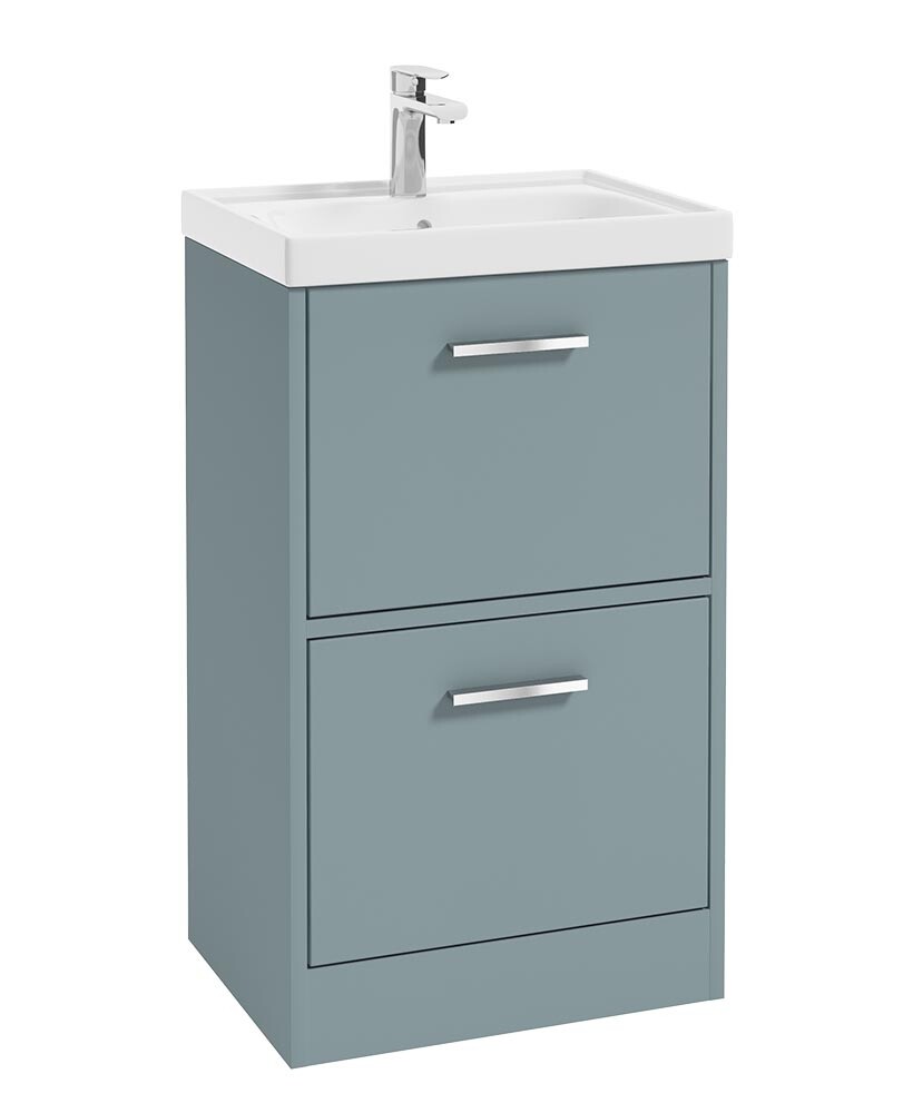 SONAS FINLAND 50cm Two Drawer Matt Coral Green Floor Standing Vanity Unit - Brushed Chrome Handle