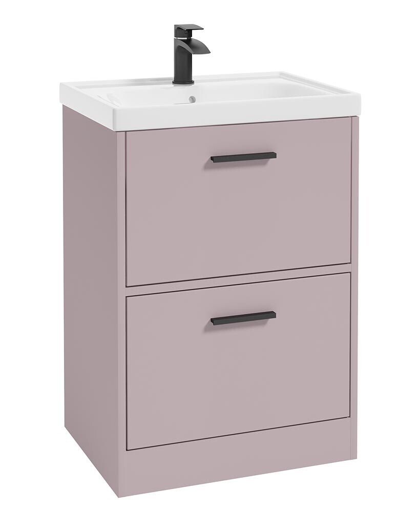 SONAS FINLAND 60cm Two Drawer Matt Cashmere Pink Floor Standing Vanity Unit - Matt Black Handle