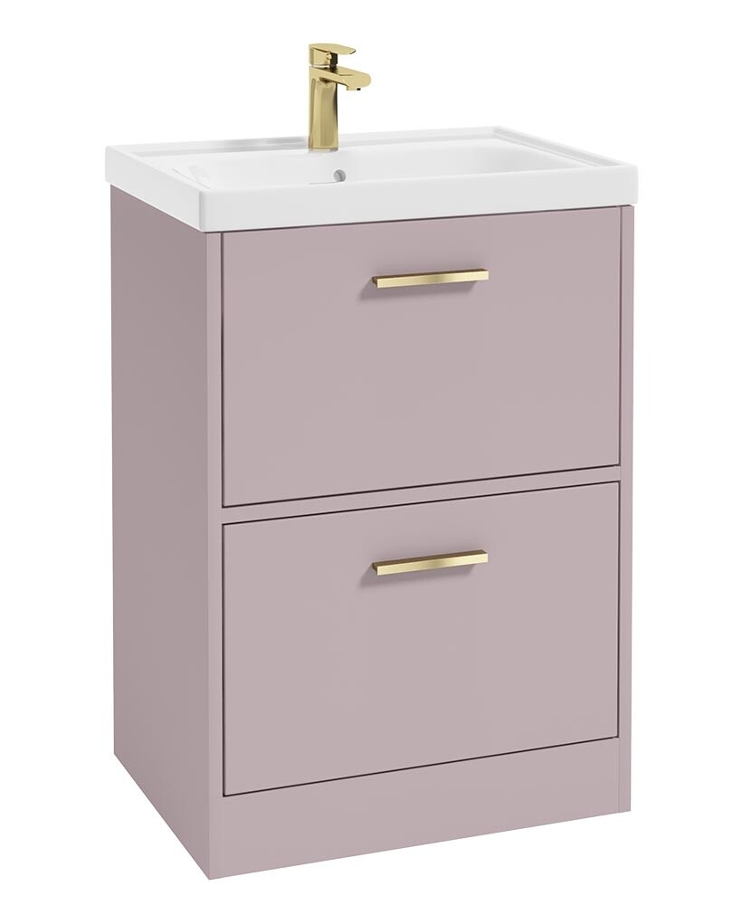 SONAS FINLAND 60cm Two Drawer Matt Cashmere Pink Floor Standing Vanity Unit - Brushed Gold Handle