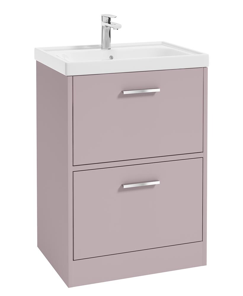 SONAS FINLAND 60cm Two Drawer Matt Cashmere Pink Floor Standing Vanity Unit - Brushed Chrome Handle SONAS FINLAND 60cm Two Drawer Matt Cashmere Pink Floor Standing Vanity Unit - Brushed Chrome Handle