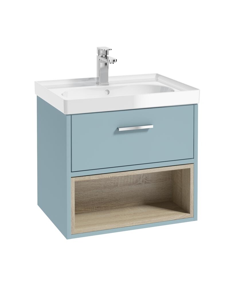 SONAS MALMO 60cm Matt Morning Sky Blue Single Drawer Vanity Unit Gloss Basin - Brushed Chrome Handle
