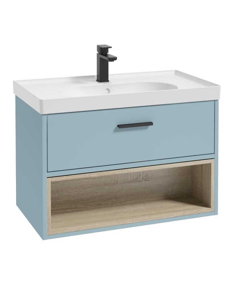 SONAS MALMO 80cm Matt Morning Sky Blue Single Drawer Vanity Unit Matt Basin - Matt Black Handle