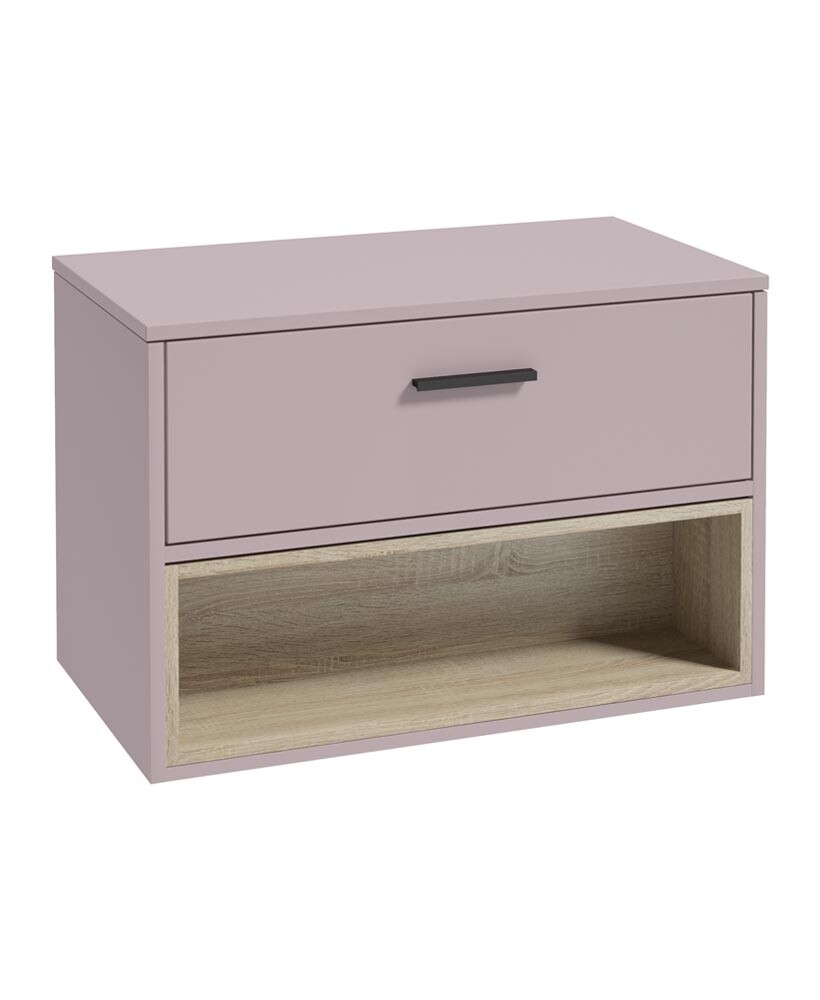 SONAS MALMO 80cm Matt Cashmere Pink Single Drawer Countertop Vanity Unit - Matt Black Handle