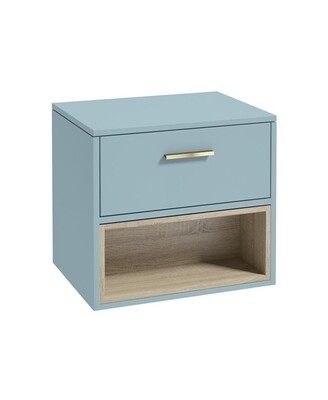 SONAS MALMO 60cm Matt Morning Sky Blue Single Drawer Countertop Vanity Unit - Brushed Gold handle