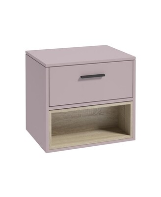 SONAS MALMO 60cm Matt Cashmere Pink Single Drawer Countertop Vanity Unit - Matt Black handle