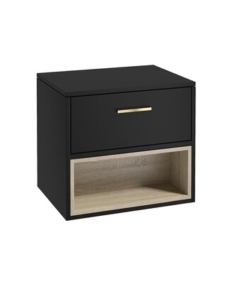 SONAS MALMO 60cm Matt Black Single Drawer Countertop Vanity Unit - Brushed Gold handle