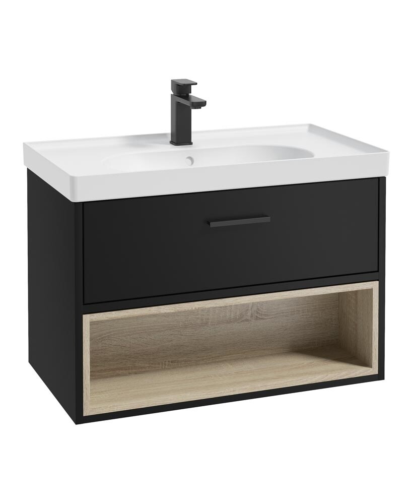 SONAS MALMO 80cm Matt Black Single Drawer Vanity Unit Matt Basin - Matt Black Handle