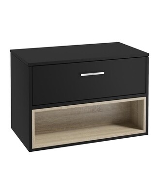 SONAS MALMO 80cm Matt Black Single Drawer Countertop Vanity Unit - Brushed Chrome Handle