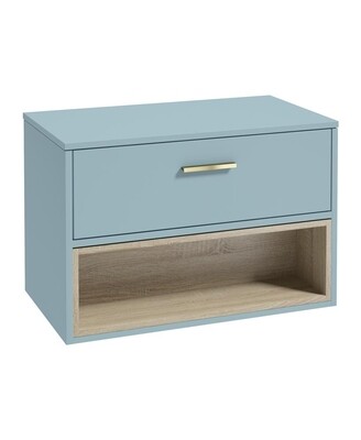 SONAS MALMO 80cm Matt Morning Sky Blue Single Drawer Countertop Vanity Unit - Brushed Gold Handle