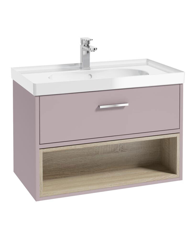 SONAS MALMO 80cm Matt Cashmere Pink Single Drawer Vanity Unit Gloss Basin - Brushed Chrome Handles