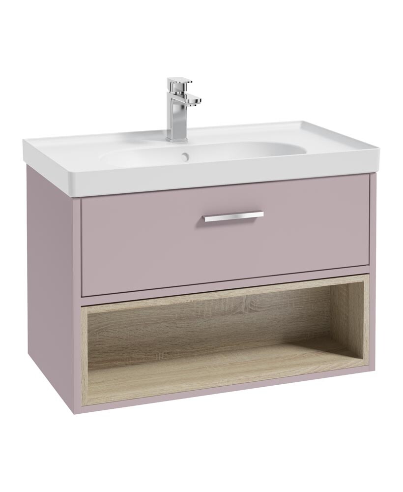SONAS MALMO 80cm Matt Cashmere Pink Single Drawer Vanity Unit Matt Basin - Brushed Chrome Handle