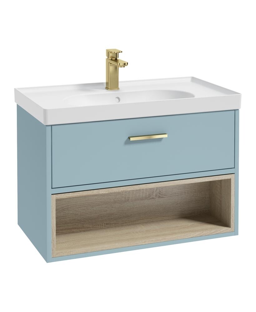 SONAS MALMO 80cm Matt Morning Sky Blue Single Drawer Vanity Unit Matt Basin - Brushed Gold Handle