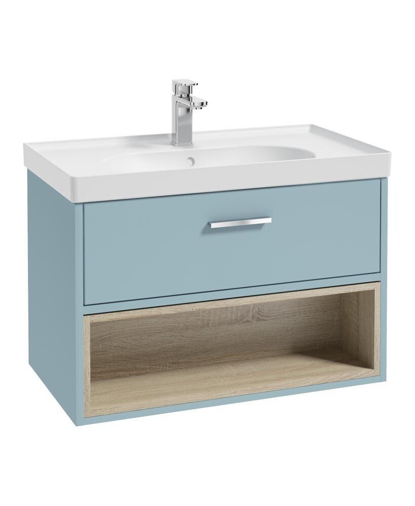 SONAS MALMO 80cm Matt Morning Sky Blue Single Drawer Vanity Unit Matt Basin - Brushed Chrome Handle
