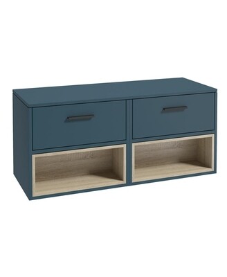 SONAS MALMO 120cm Matt Ocean Blue Two Drawer Countertop Vanity Unit - Matt Black Handle