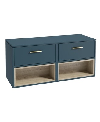 SONAS MALMO 120cm Matt Ocean Blue Two Drawer Countertop Vanity Unit - Brushed Gold Handle