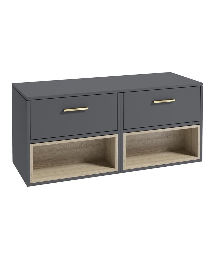 SONAS MALMO 120cm Matt Midnight Grey Two Drawer Countertop Vanity Unit - Brushed Gold Handle