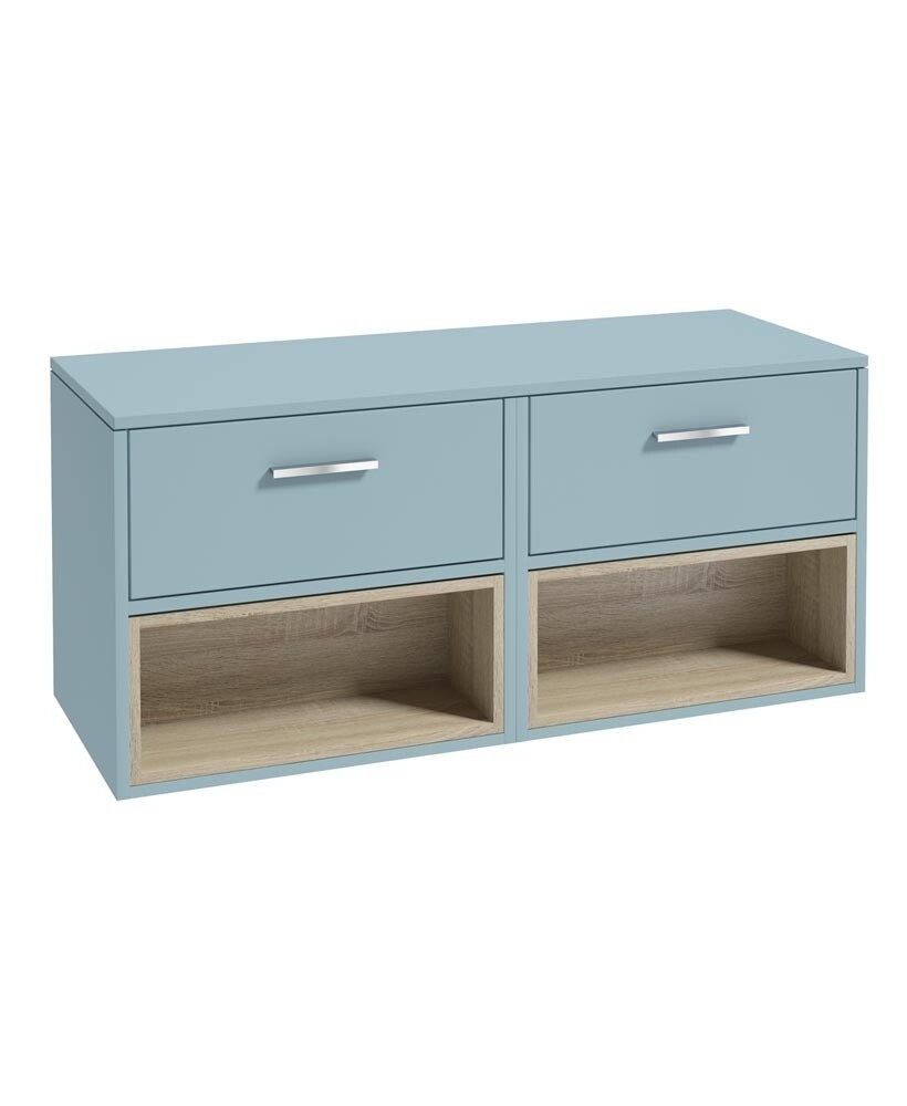 SONAS MALMO 120cm Matt Morning Sky Blue Two Drawer Countertop Vanity Unit - Brushed Chrome Handle