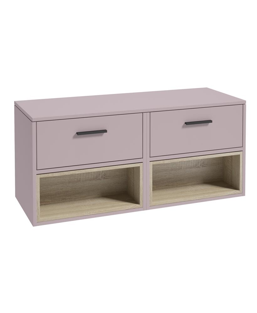 SONAS MALMO 120cm Matt Cashmere Pink Two Drawer Countertop Vanity Unit - Matt Black Handle