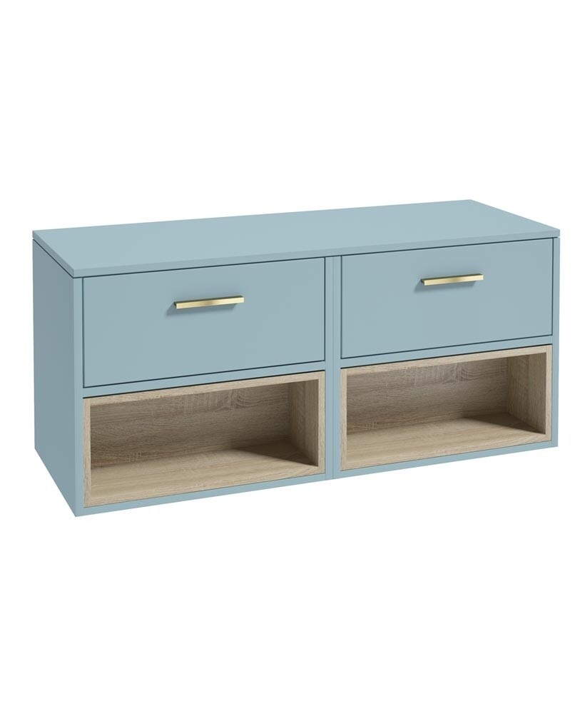 SONAS MALMO 120cm Matt Morning Sky Blue Two Drawer Countertop Vanity Unit - Brushed Gold Handle