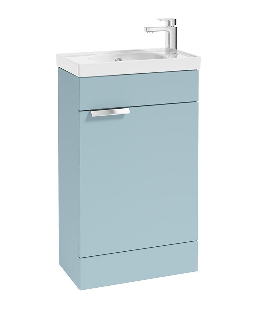 SONAS STOCKHOLM 50cm Floor Standing Cloakroom Matt Morning Sky Blue Vanity Unit - Brushed Chrome handle