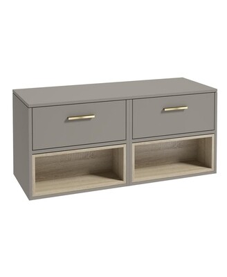 SONAS MALMO 120cm Matt Khaki Two Drawer Countertop Vanity Unit - Brushed Gold Handle