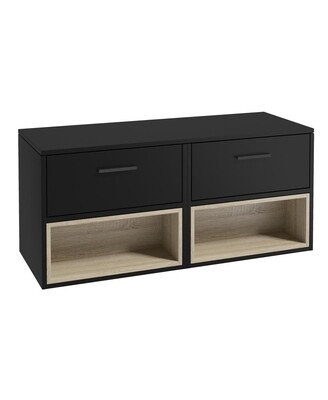 SONAS MALMO 120cm Matt Black Two Drawer Countertop Vanity Unit - Matt Black Handle