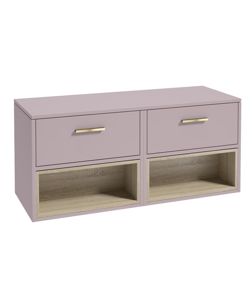 SONAS MALMO 120cm Matt Cashmere Pink Two Drawer Countertop Vanity Unit - Brushed Gold Handle