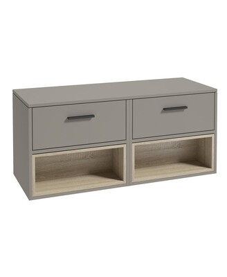 SONAS MALMO 120cm Matt Khaki Two Drawer Countertop Vanity Unit - Matt Black Handle