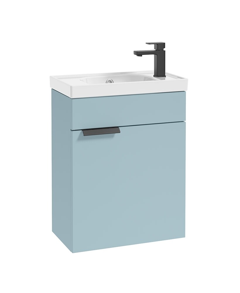 SONAS STOCKHOLM 50cm Wall Hung Cloakroom Matt Morning Sky Blue Vanity Unit - Matt Black handle