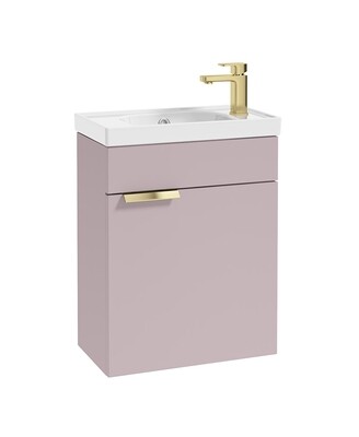 SONAS STOCKHOLM 50cm Wall Hung Cloakroom Matt Cashmere Pink Vanity Unit - Brushed Gold handle