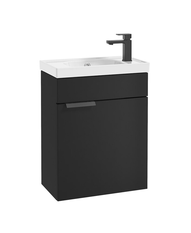 SONAS STOCKHOLM 50cm Wall Hung Cloakroom Matt Black Vanity Unit - Matt Black handle