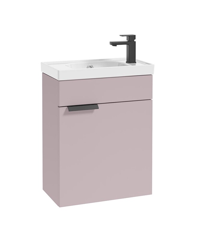 SONAS STOCKHOLM 50cm Wall Hung Cloakroom Matt Cashmere Pink Vanity Unit - Matt Black handle