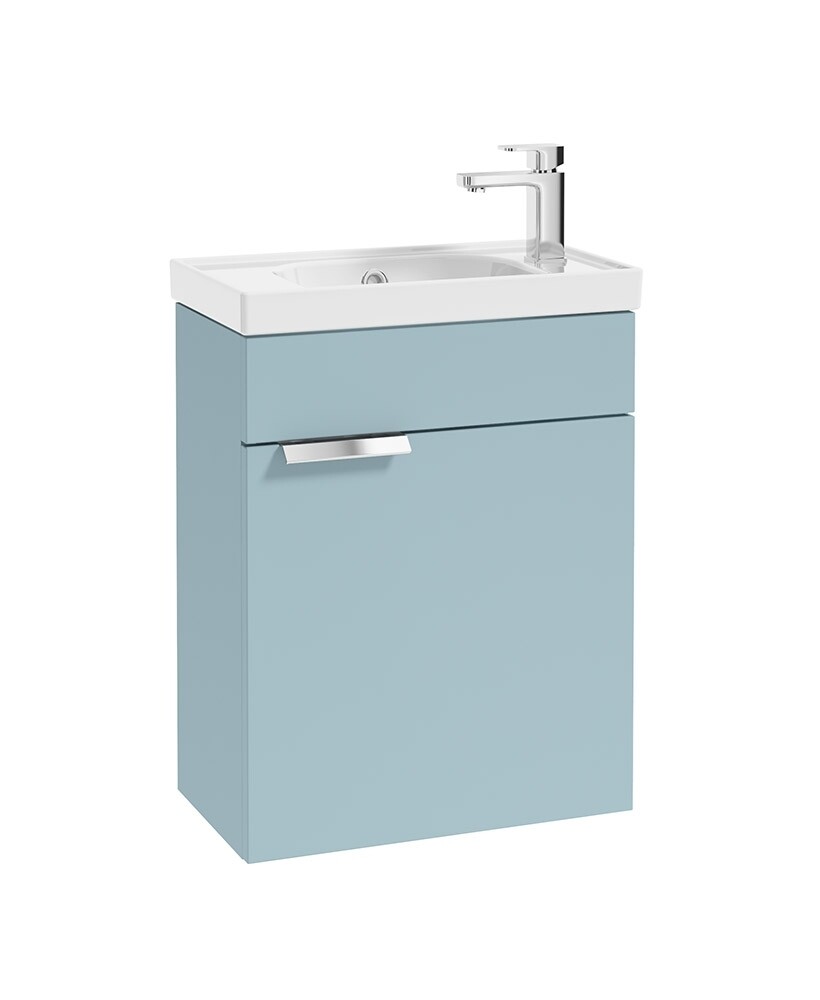SONAS STOCKHOLM 50cm Wall Hung Cloakroom Matt Morning Sky Blue Vanity Unit - Brushed Chrome handle