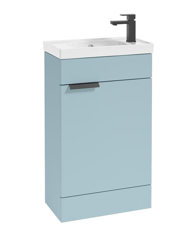 SONAS STOCKHOLM 50cm Floor Standing Cloakroom Matt Morning Sky Blue Vanity Unit -Matt Black handle