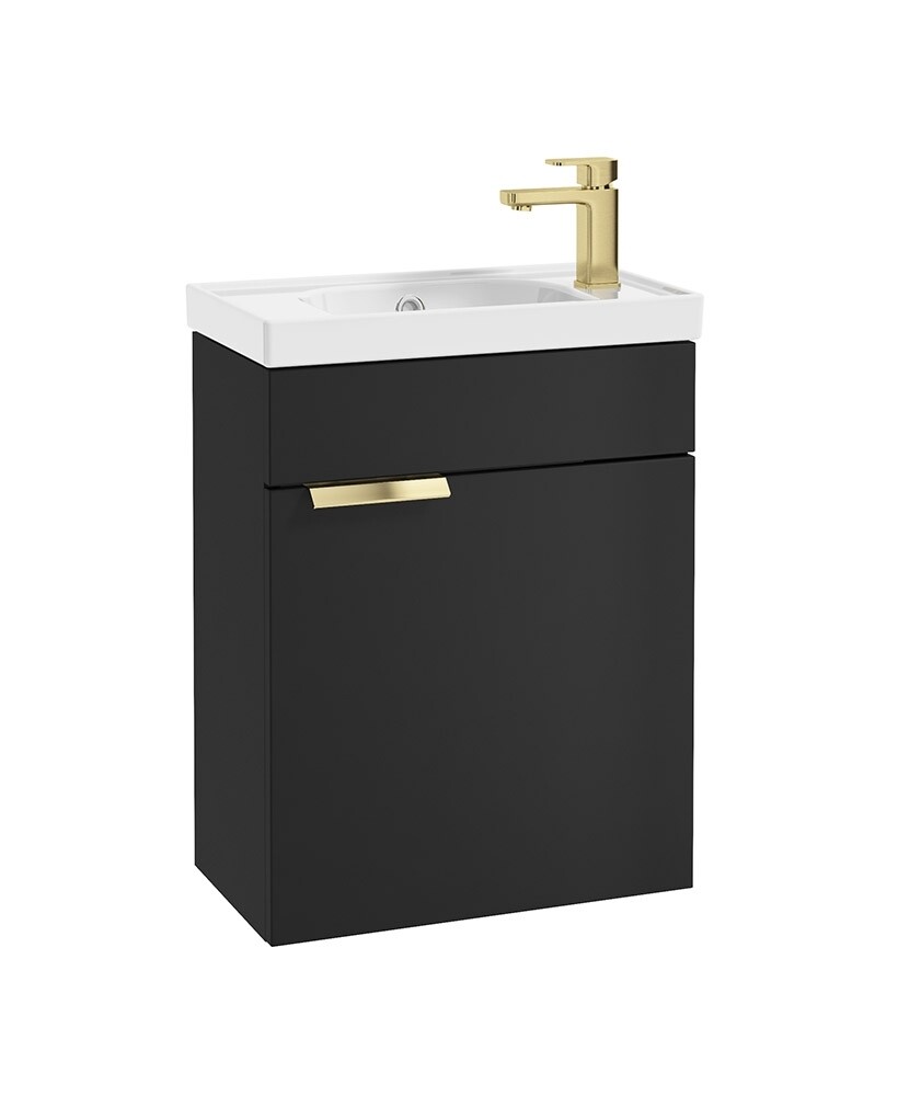 SONAS STOCKHOLM 50cm Wall Hung Cloakroom Matt Black Vanity Unit - Brushed Gold handle