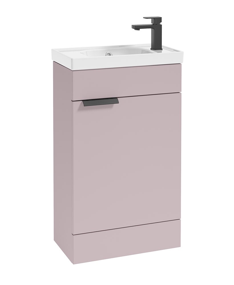 SONAS STOCKHOLM 50cm Floor Standing Cloakroom Matt Cashmere Pink Vanity Unit -Matt Black handle